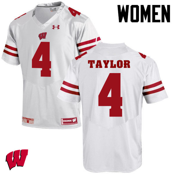 Wisconsin Badgers Women's #4 A.J. Taylor NCAA Under Armour Authentic White College Stitched Football Jersey MR40Z35RF